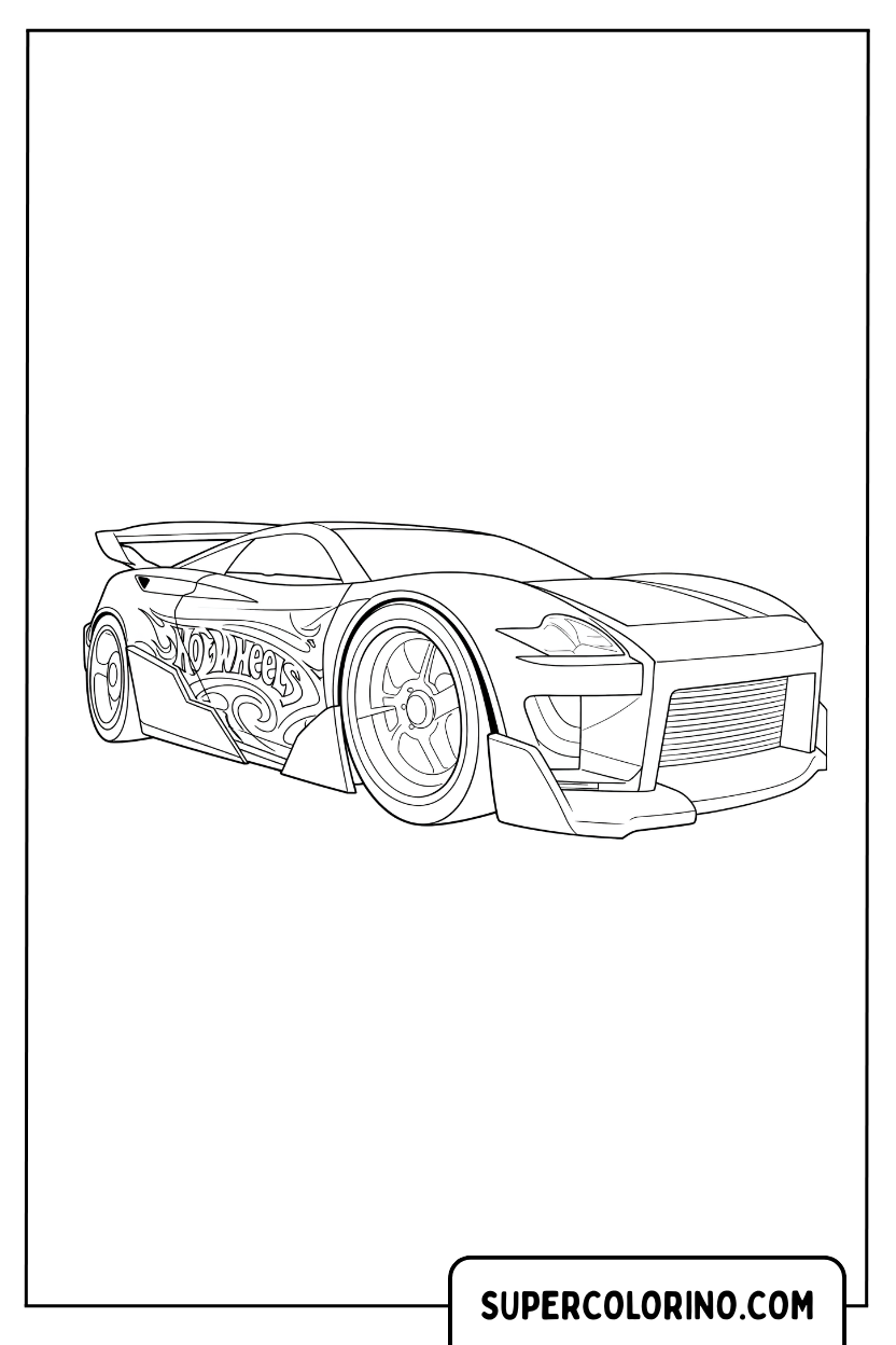Futuristische Hot-Wheels-Rennwagen-Ausmalseite