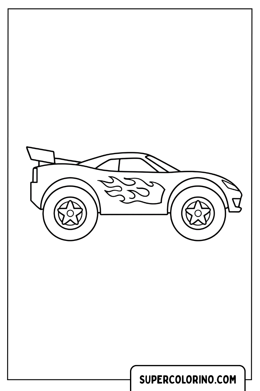 Ausmalbild: Hot Wheels Flügel-Rallyeauto zum Ausmalen