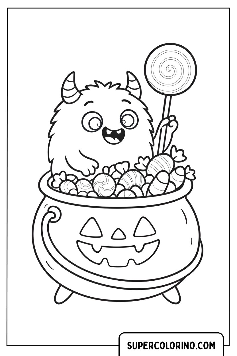 Ausmalbild: Monster in einem Halloween-Kürbis