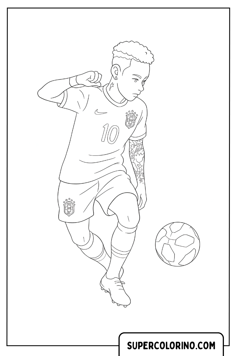 Coloriage Neymar Jr. en action en dribblant