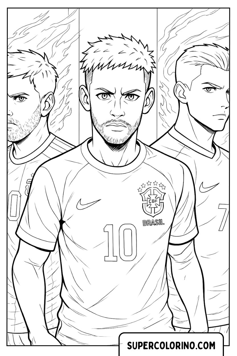 Neymar Jr. avec ses coéquipiers à colorier