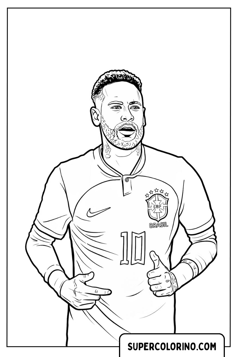 Gros plan de Neymar avec le maillot du Brésil à colorier