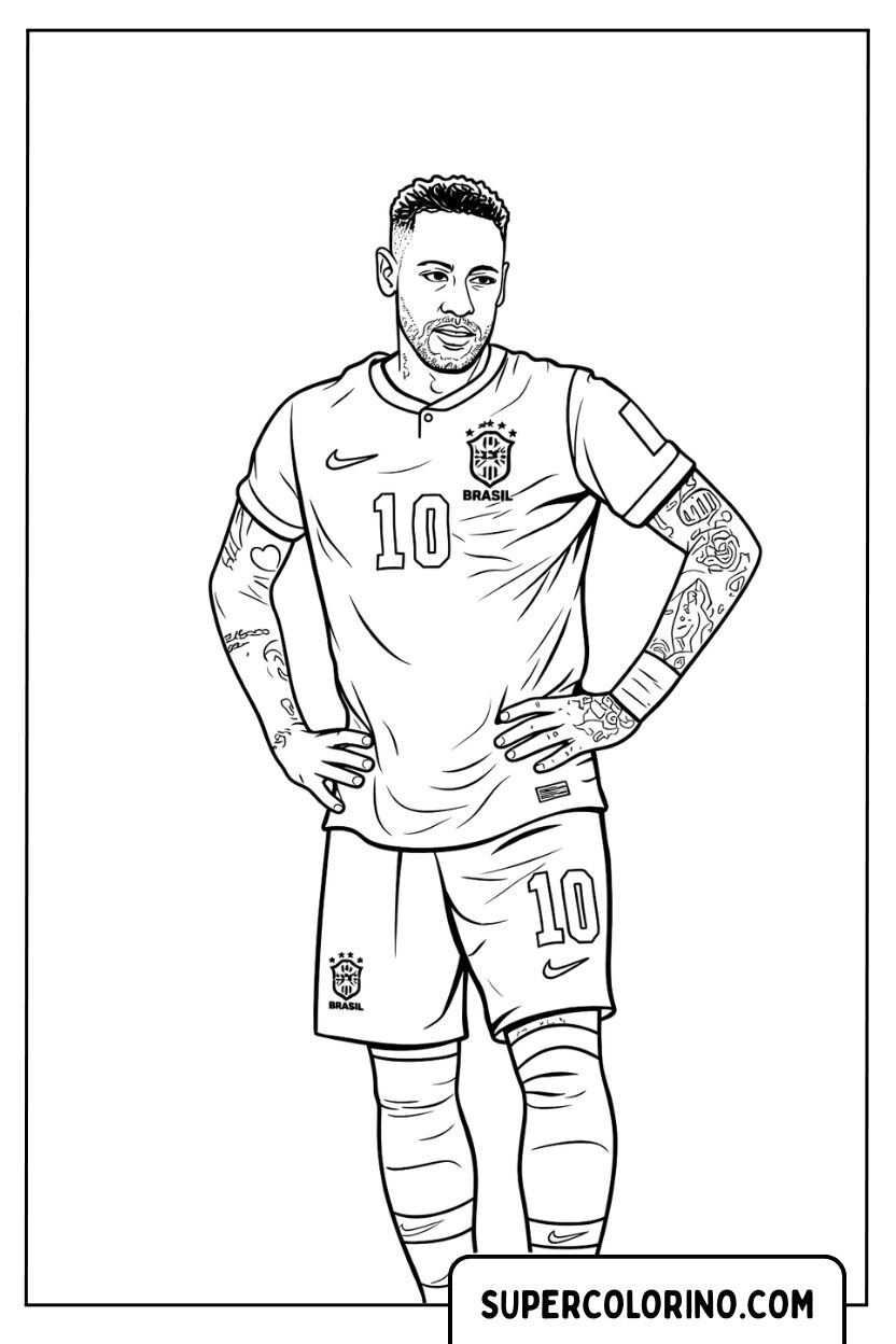 Portrait en pied de Neymar posant pour colorier