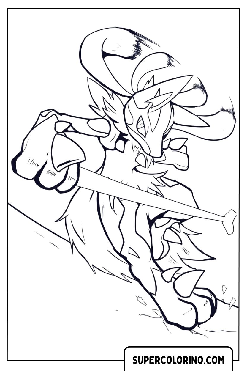 Malvorlage von Lucario mit Waffe