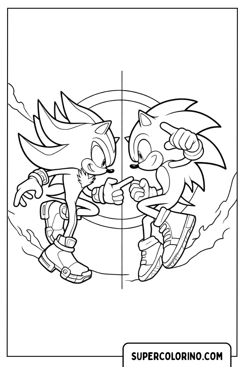 Disegni Sonic e Shadow da colorare con due personaggi schiena contro schiena