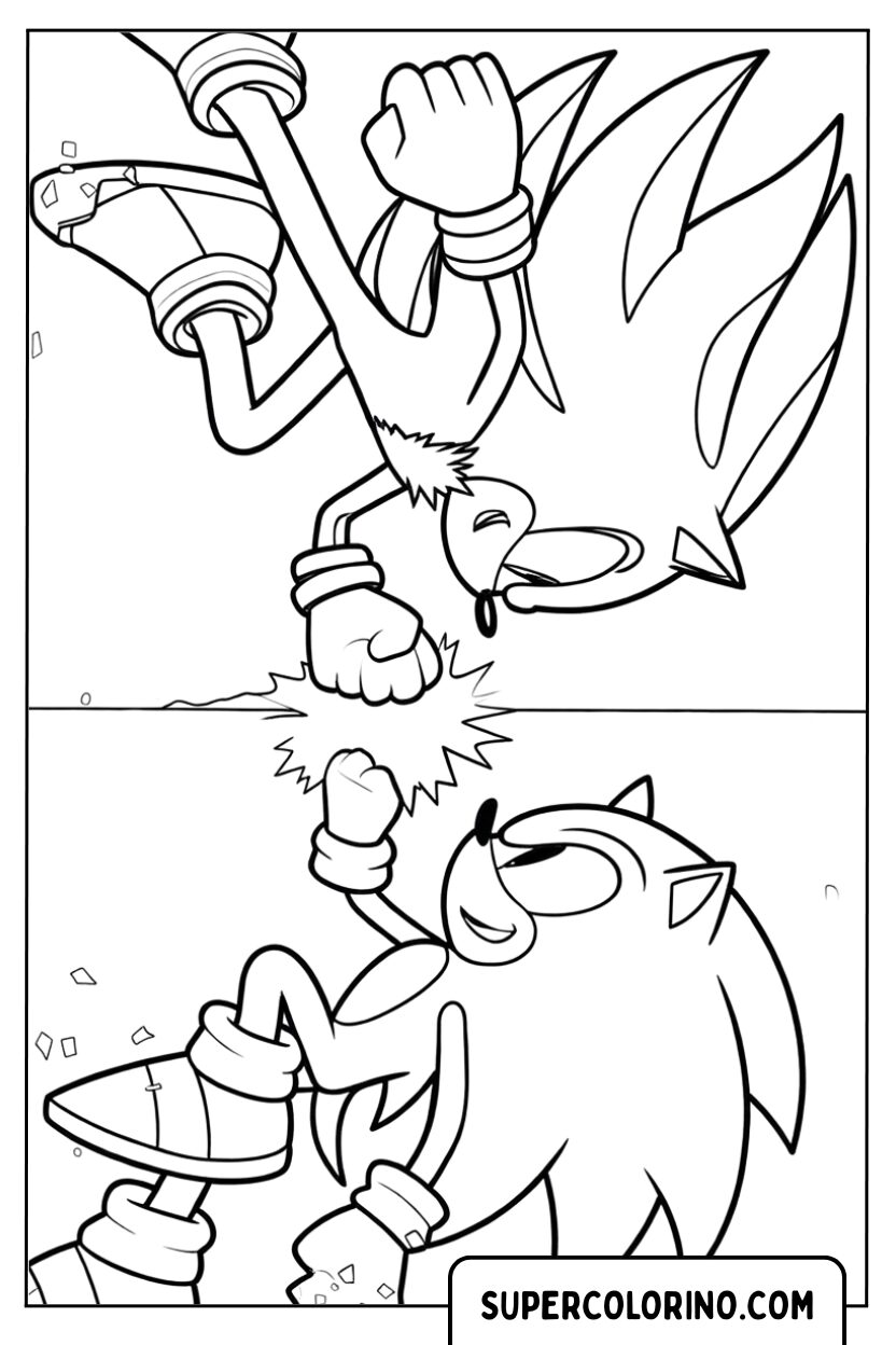 Disegni Sonic e Shadow da colorare in scena capovolta speculare