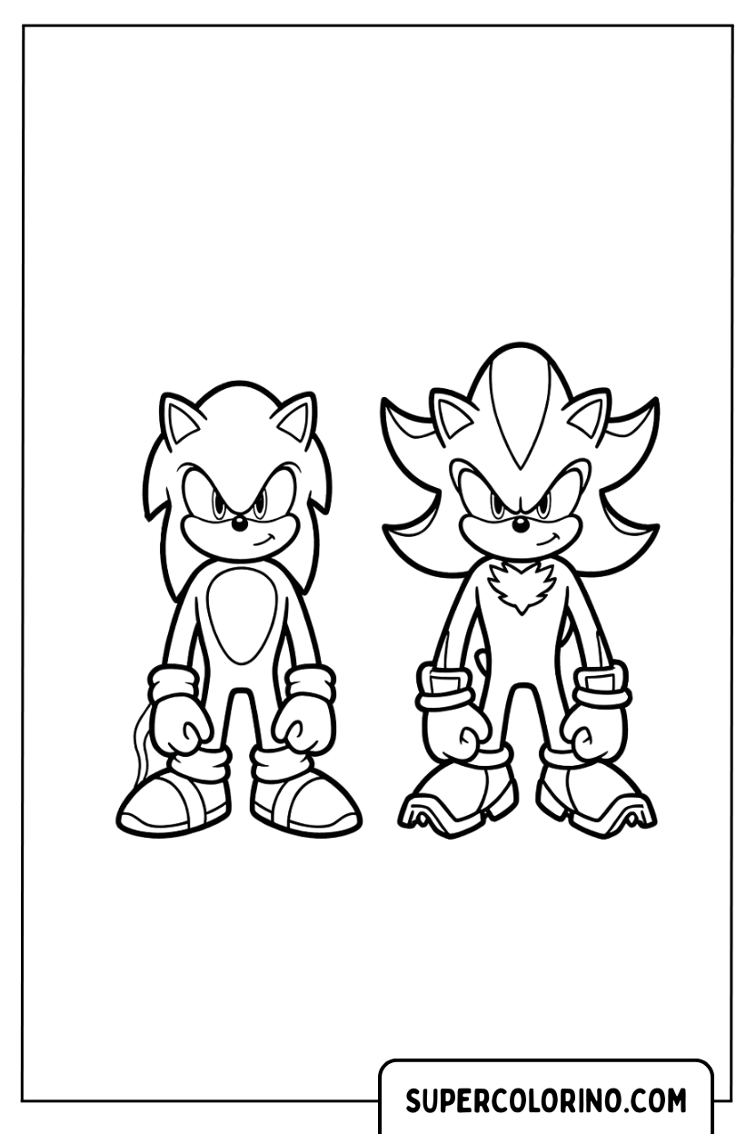 Disegni minimal Sonic e Shadow da colorare in posa frontale