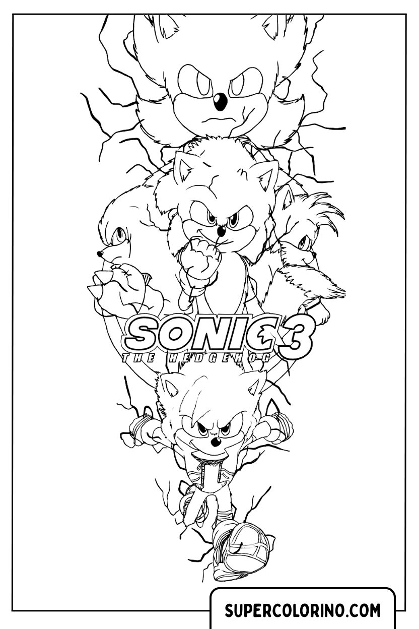 Monumentale Sonic 3-Malvorlagen mit allen Hauptcharakteren