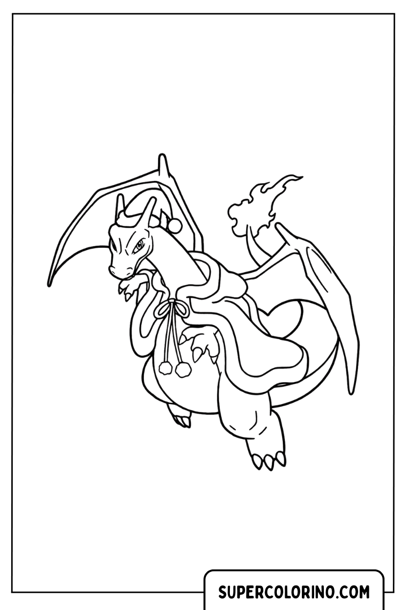 Pokemon Charizard Kerst vliegende kleurplaat