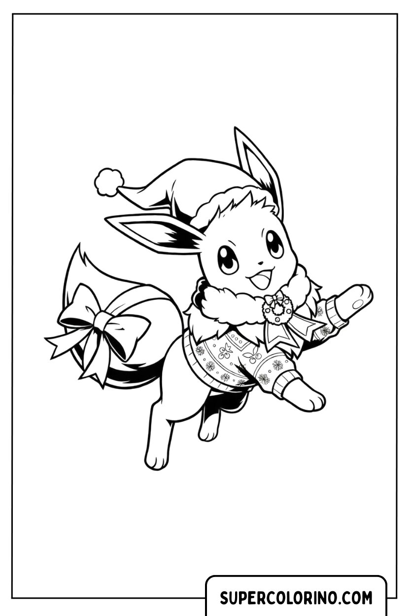 Pokemon Eevee Kerst met bel kleurplaat
