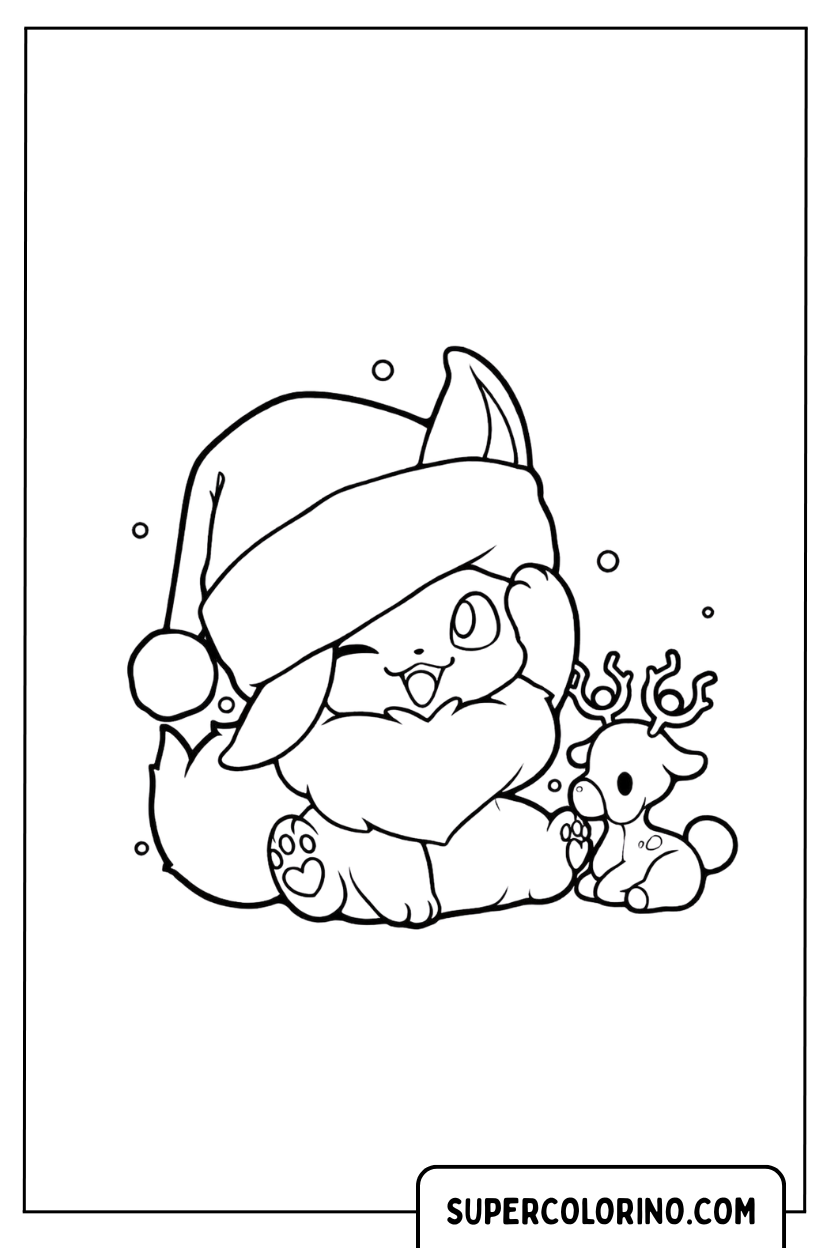 Pokemon Eevee Kerstkleurplaat met cadeaustrik