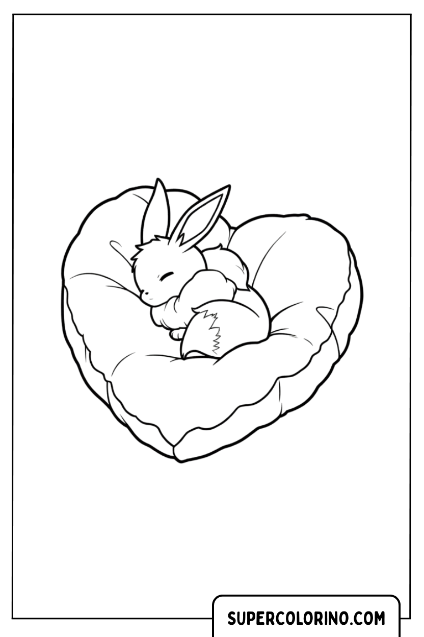 Ausmalbild: Pokemon Evoli schläft in einem Herzen