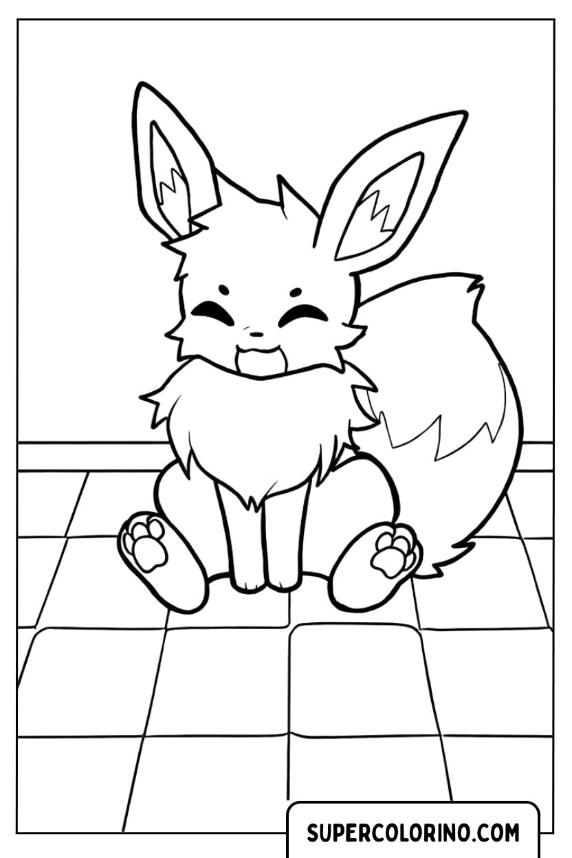 Ausmalbild: Pokemon Evoli sitzt auf dem Boden