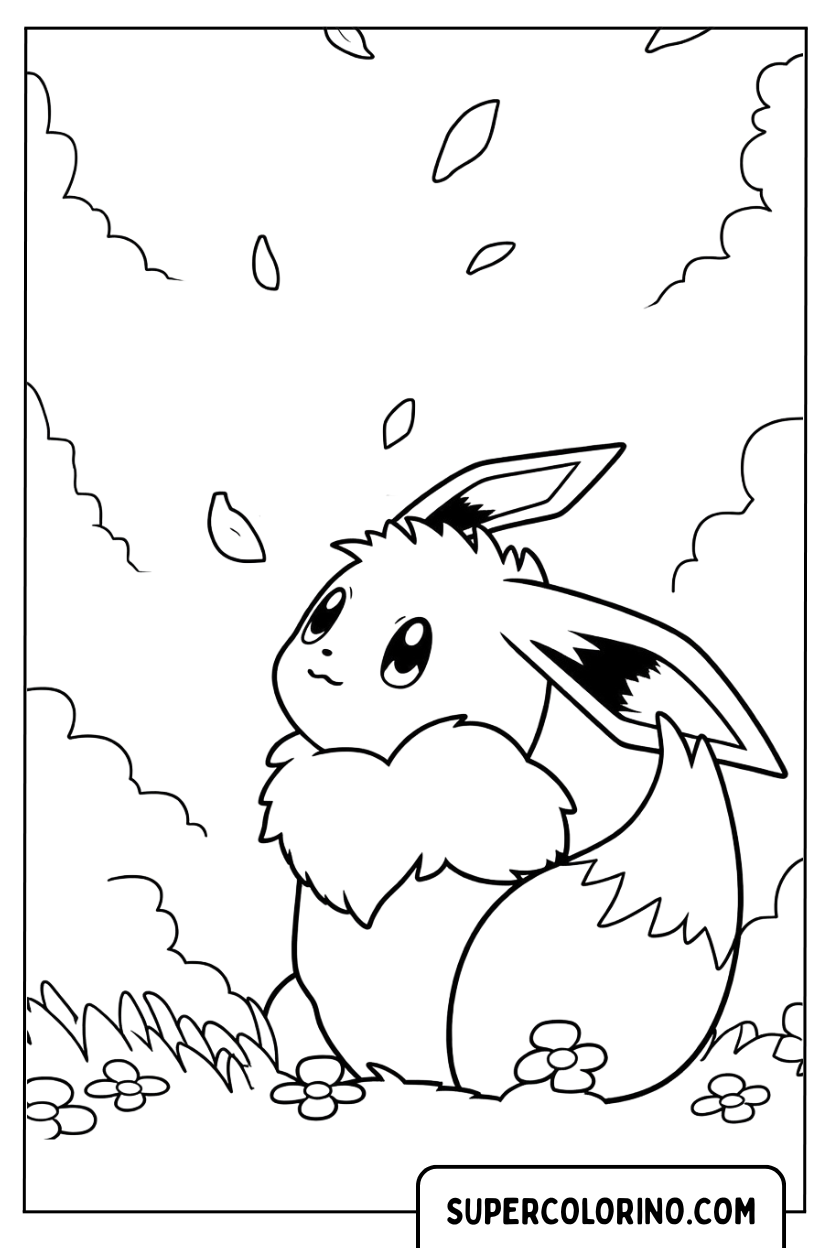 Malvorlage Pokemon Evoli unter den fallenden Blättern