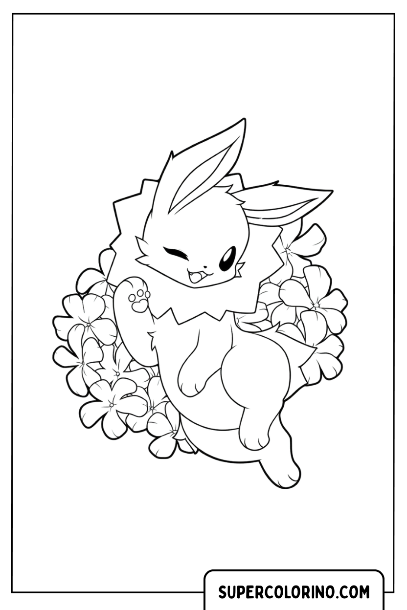 Malvorlage Pokemon Flareon mit Blumenkrone
