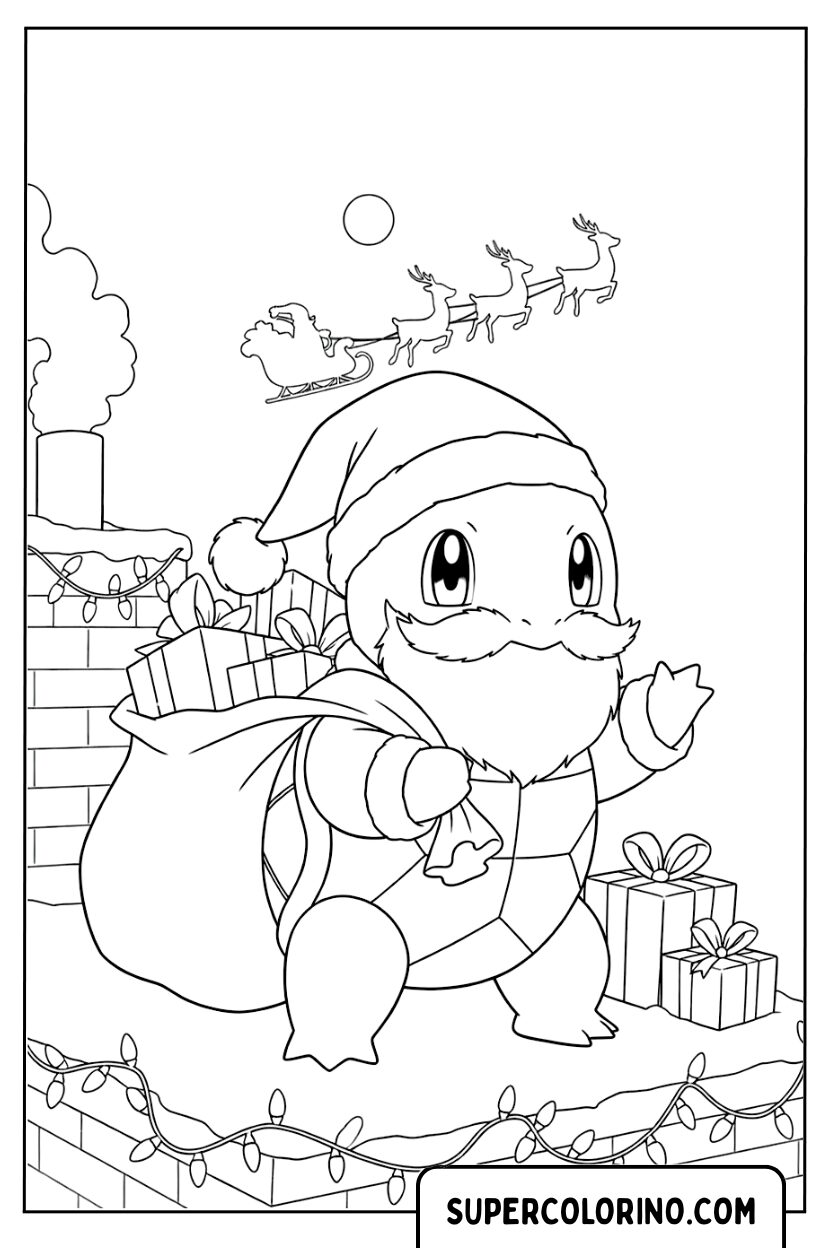 Pokemon Pikachu Kerstmis met zak cadeaus kleurplaat