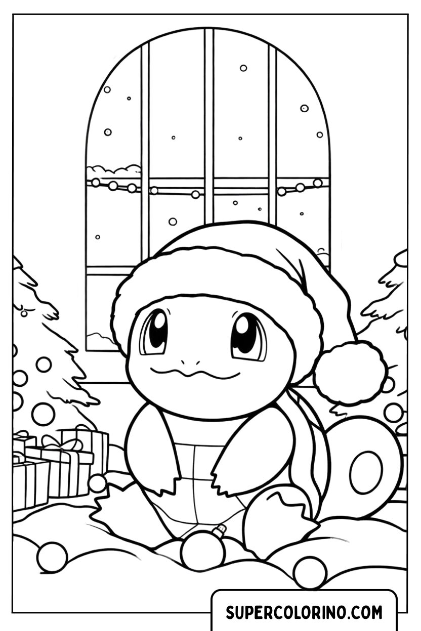 Pokemon Pikachu Kerstmis bij het raam kleurplaat