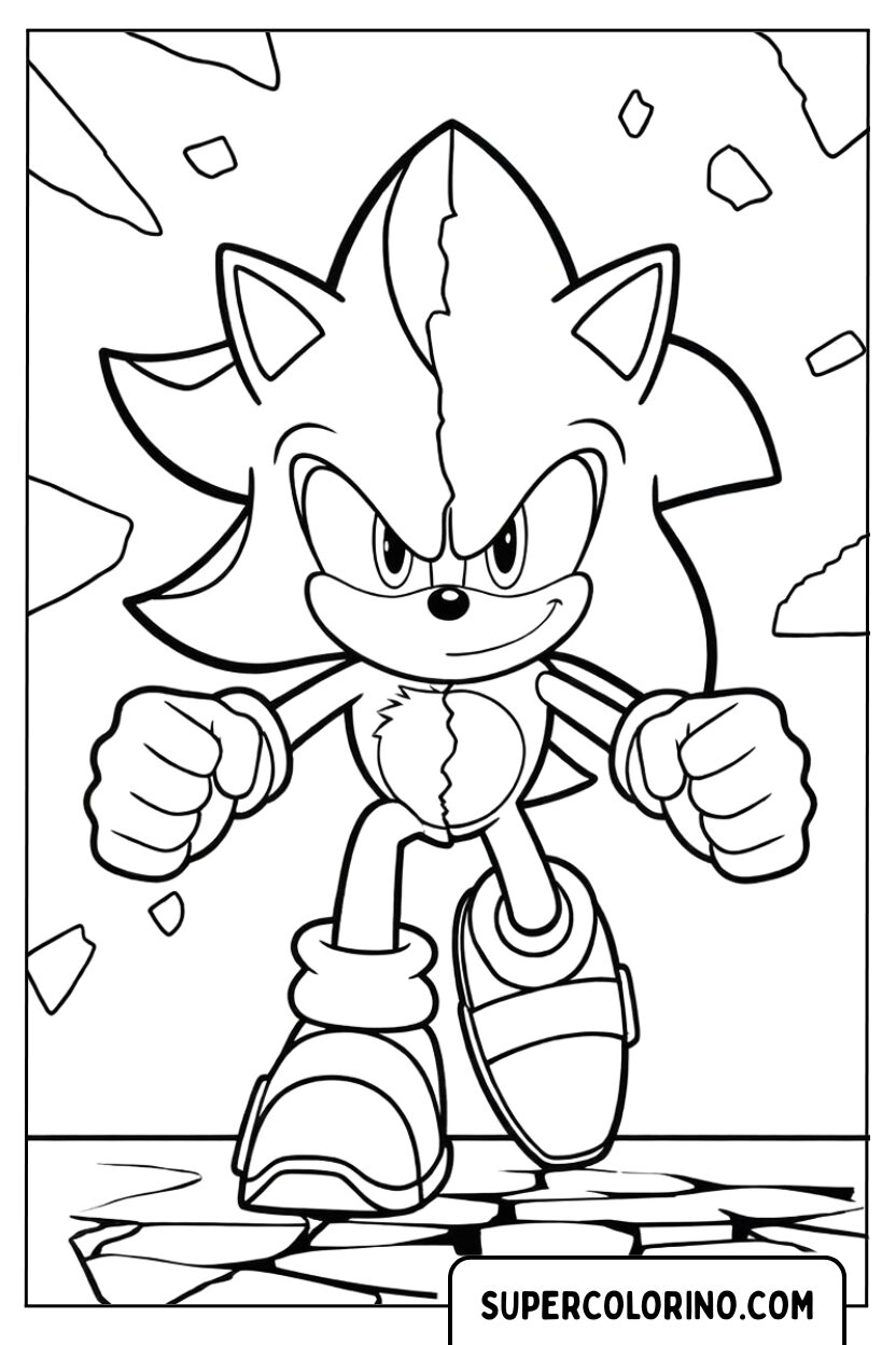 Sonic 3 Malvorlage mit Shadow und Sonic in zwei Hälften geteilt