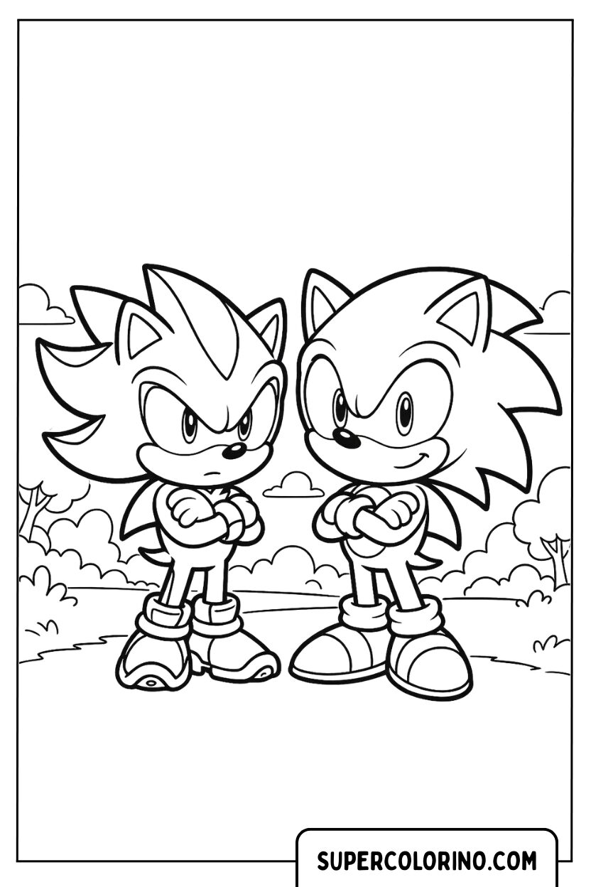 Sonic 3 Malvorlage mit Sonic und Shadow, die sich gegenüberstehen