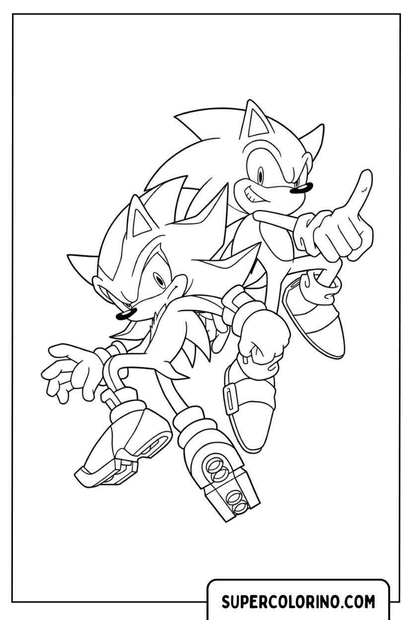 Disegno Sonic e Shadow da colorare in salto coordinato