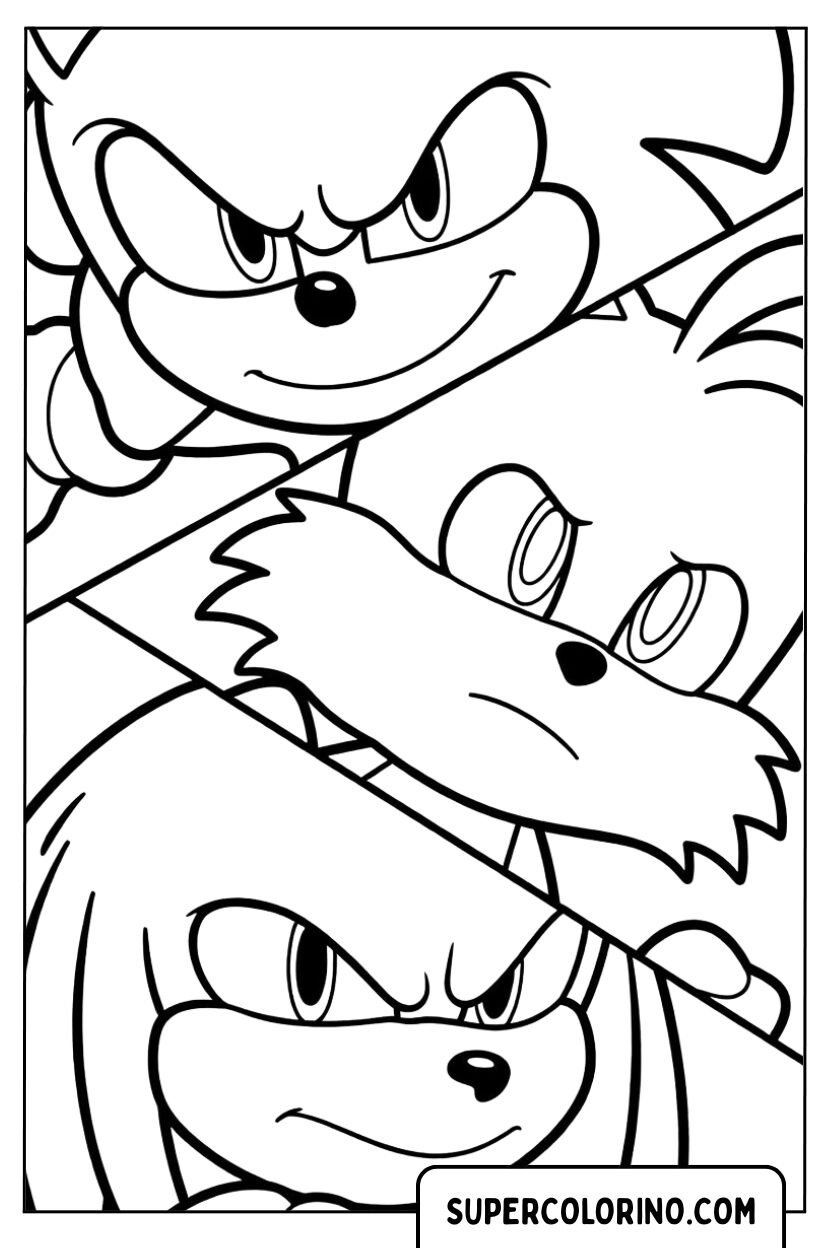 Collage-Zeichnung von Sonic 2 Malvorlagen mit Nahaufnahmen der Charaktere