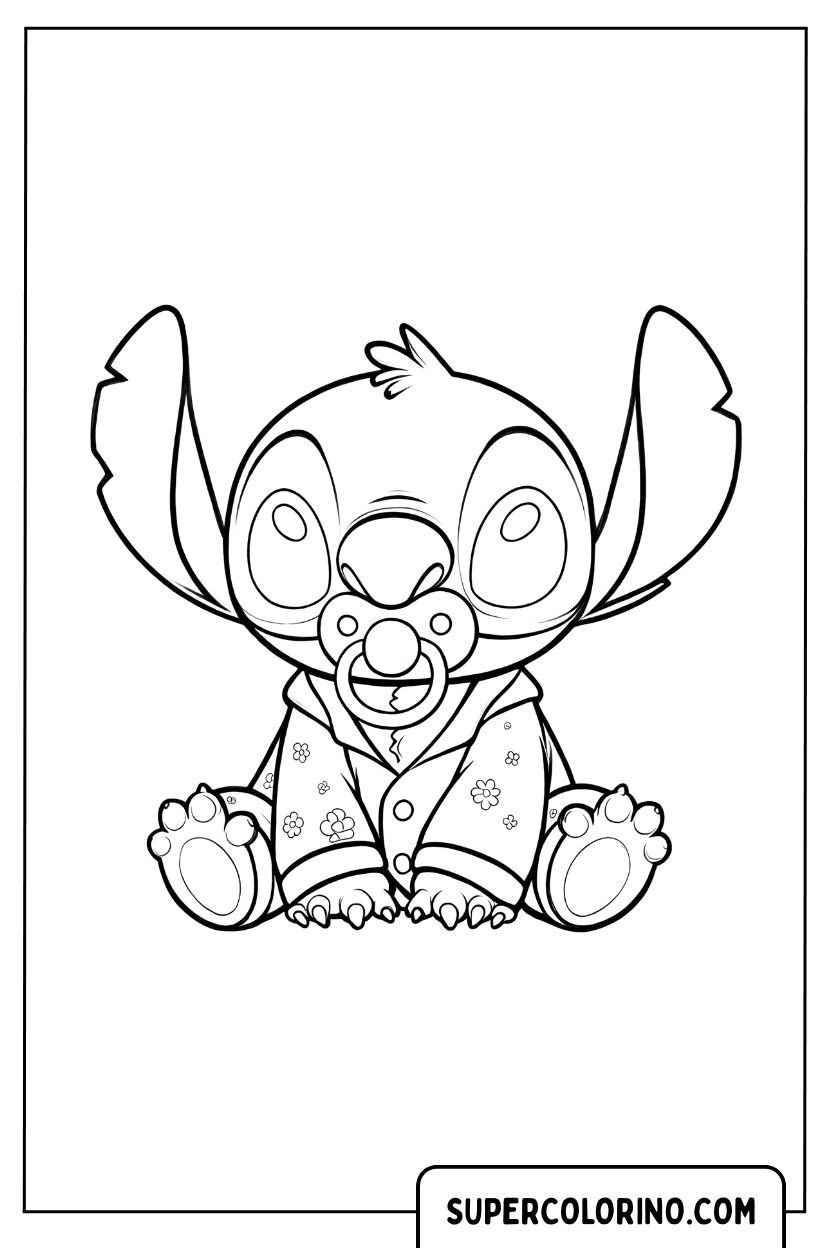Baby Stitch zit met fopspeen kleurplaat