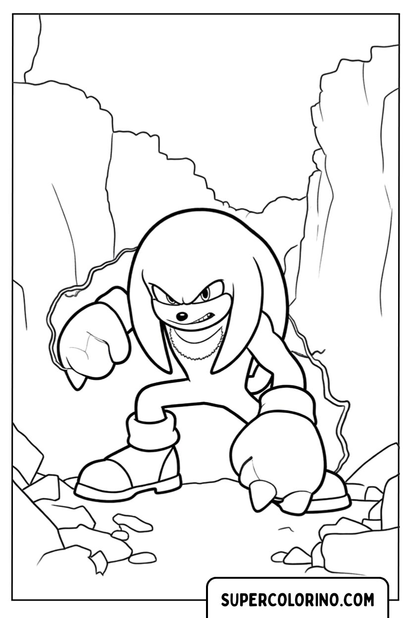 Sonic 2 Malvorlage von Knuckles zwischen den Felsen