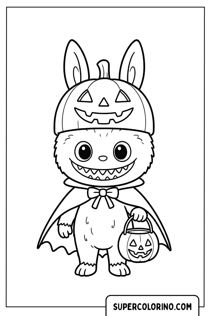 Dessin d'Halloween de Labubu avec un chapeau de citrouille