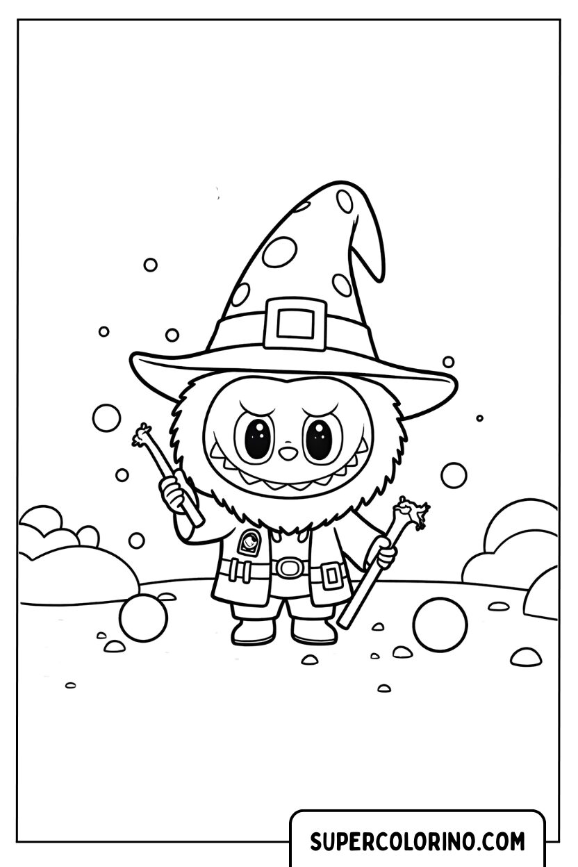 Coloriage Labubu magicien avec chapeau pointu pour Colorier