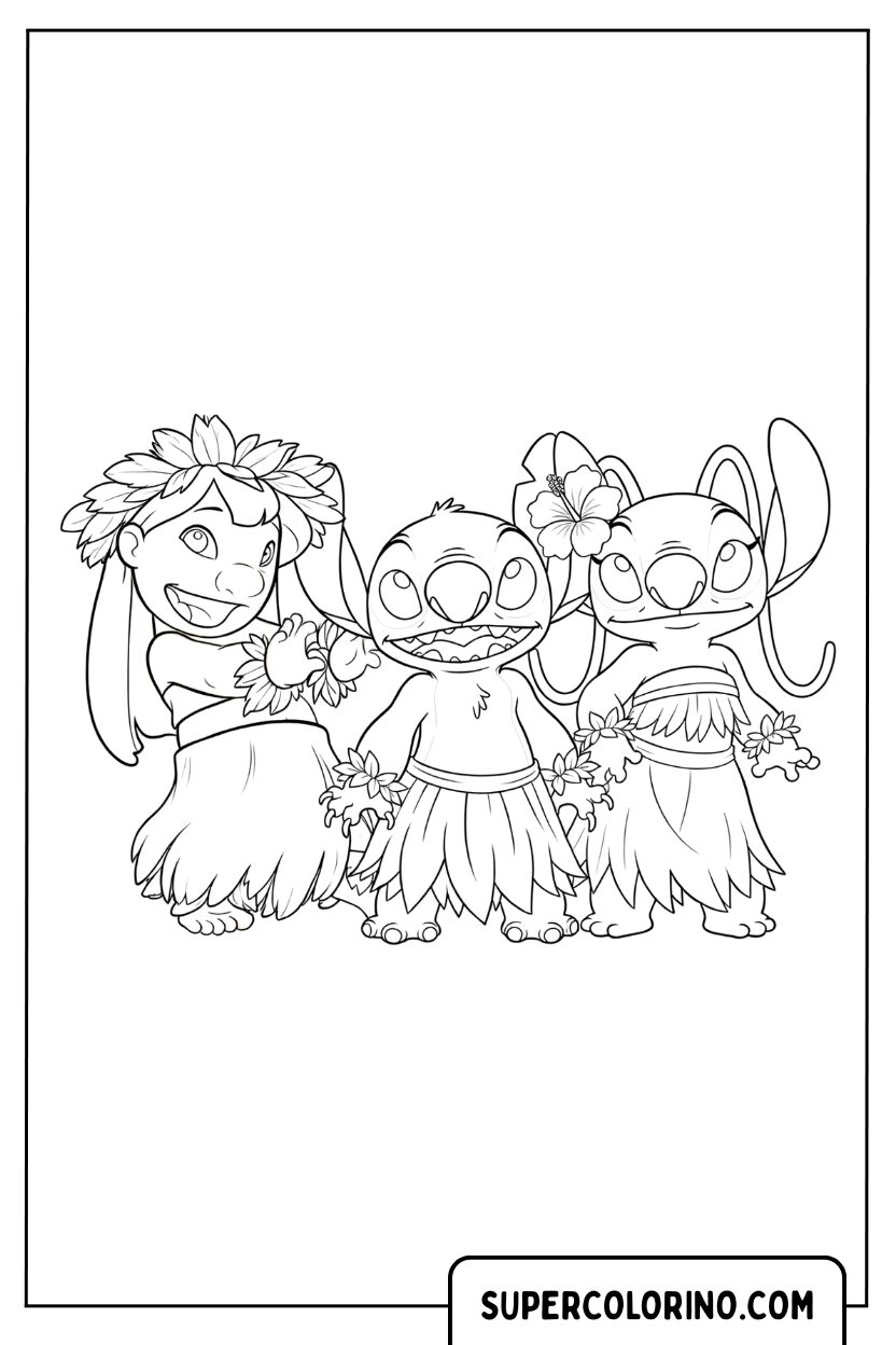 Lilo, Stitch en Angel met strorokken kleurplaat