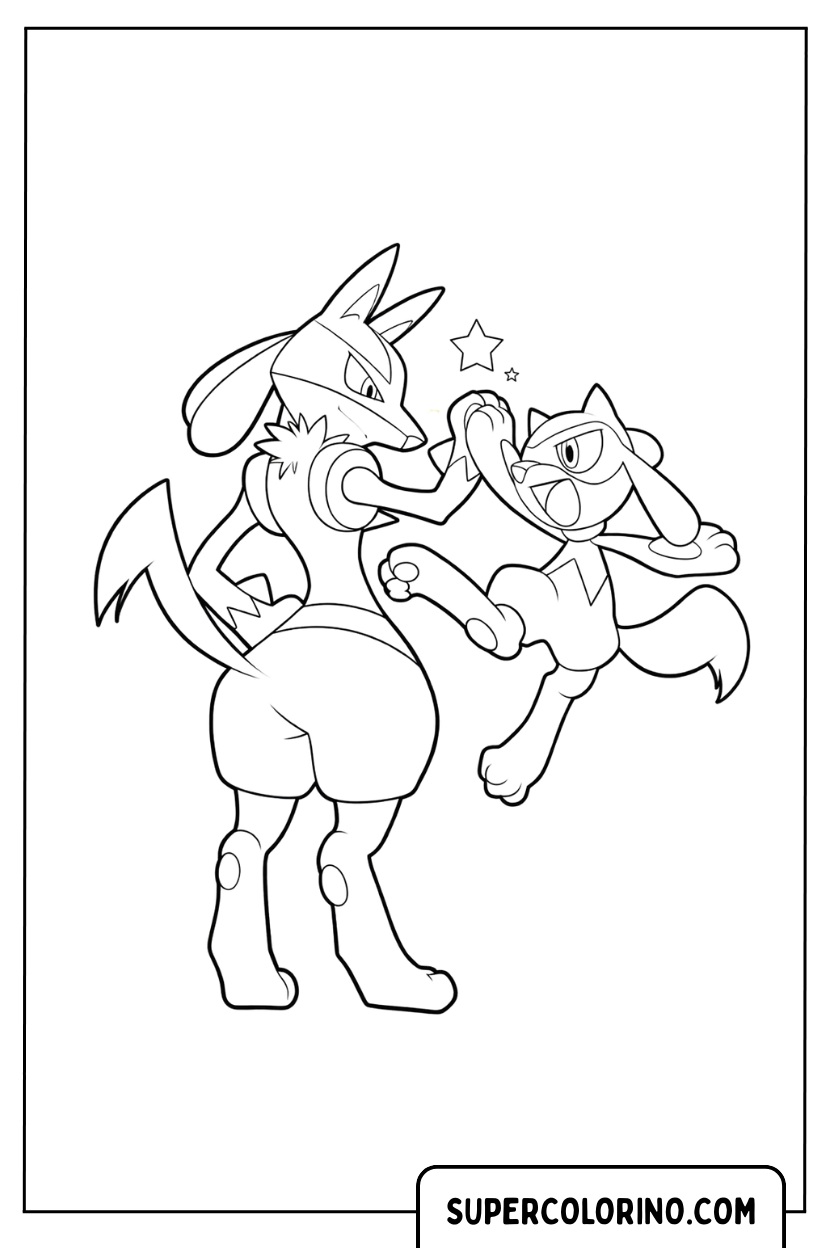 Zeichnung von Lucario und Riolu unter den Pokémon-Malvorlagen