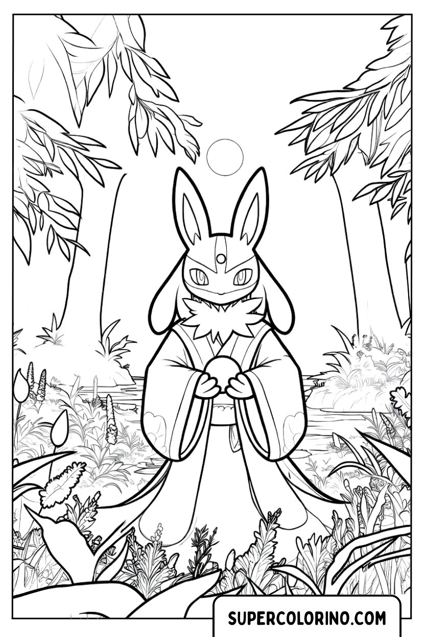 Zeichnung von Lucario im Wald