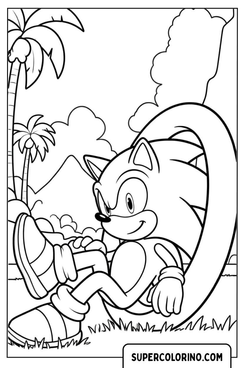 Sonic entspannt sich unter der Palme Malvorlage Sonic 2