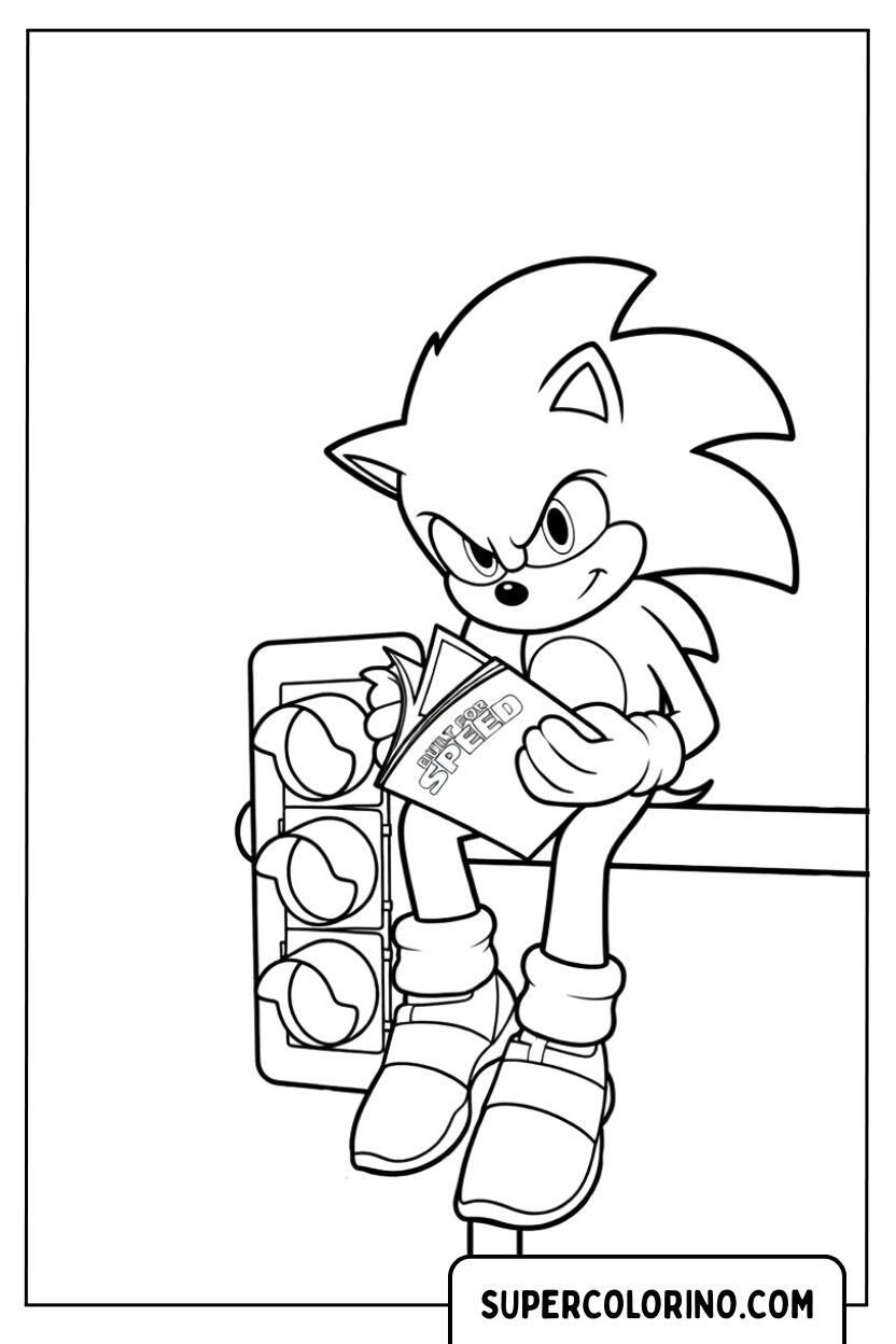 Malvorlage Sonic 2 sitzend mit Lautsprecher