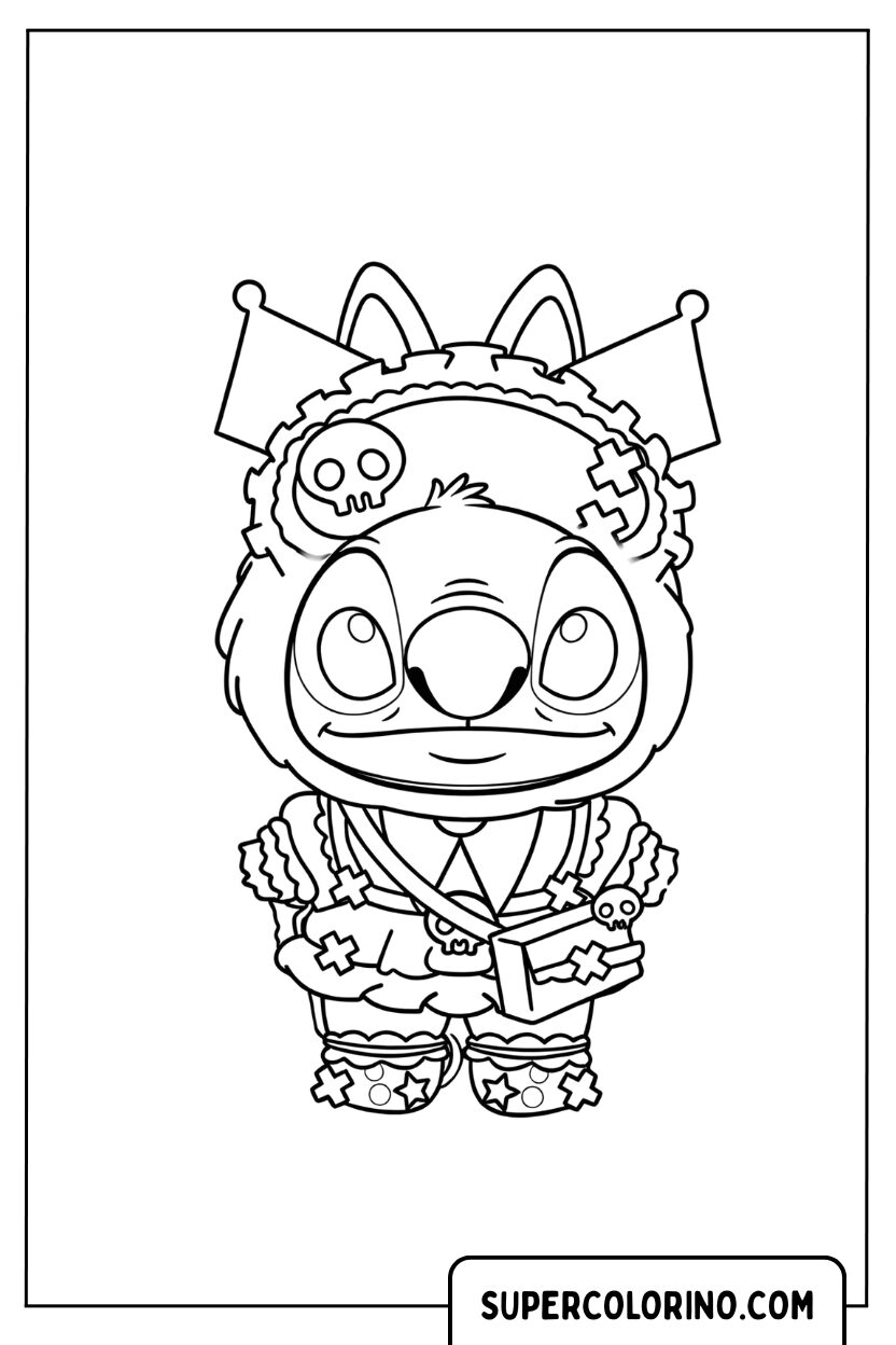 Stich Labubu im Gothic-Lolita-Stil als Malvorlage