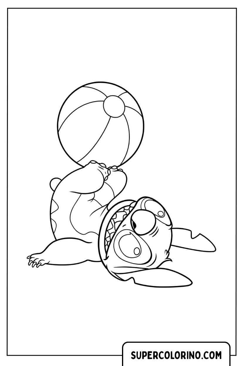 Stitch spelen met de bal kleurplaat