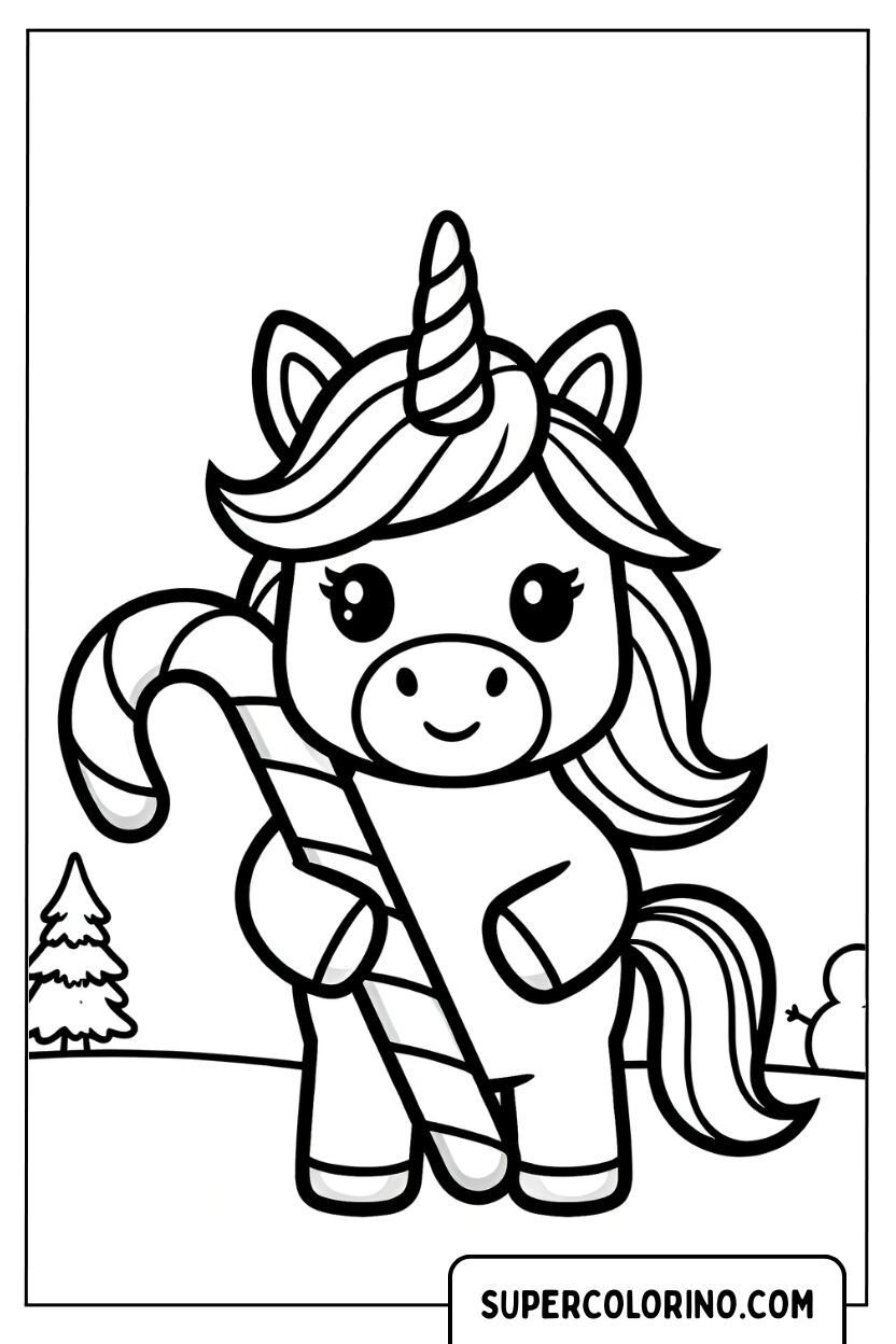 Disegno di un unicorno con un bastoncino di zucchero da colorare