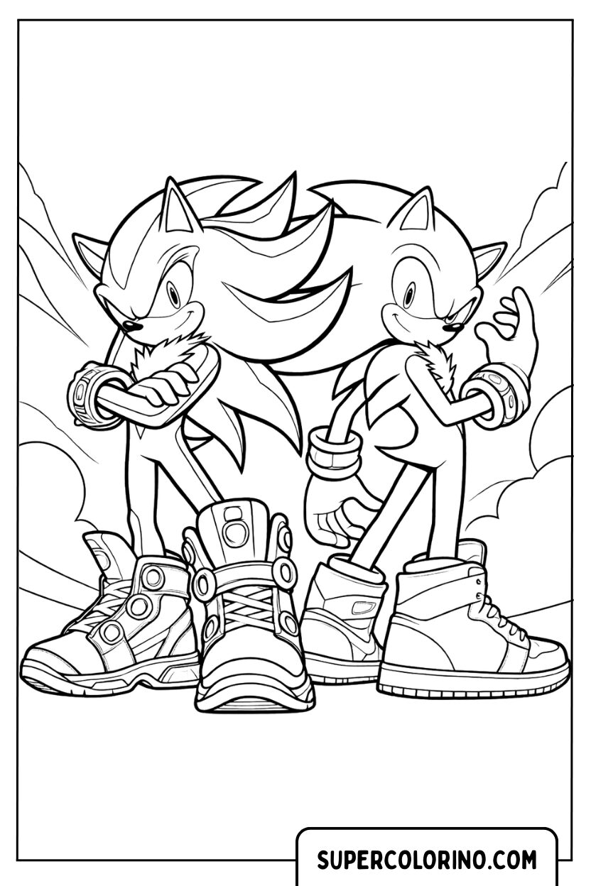 Disegno dinamico Sonic e Shadow da colorare in scena potente